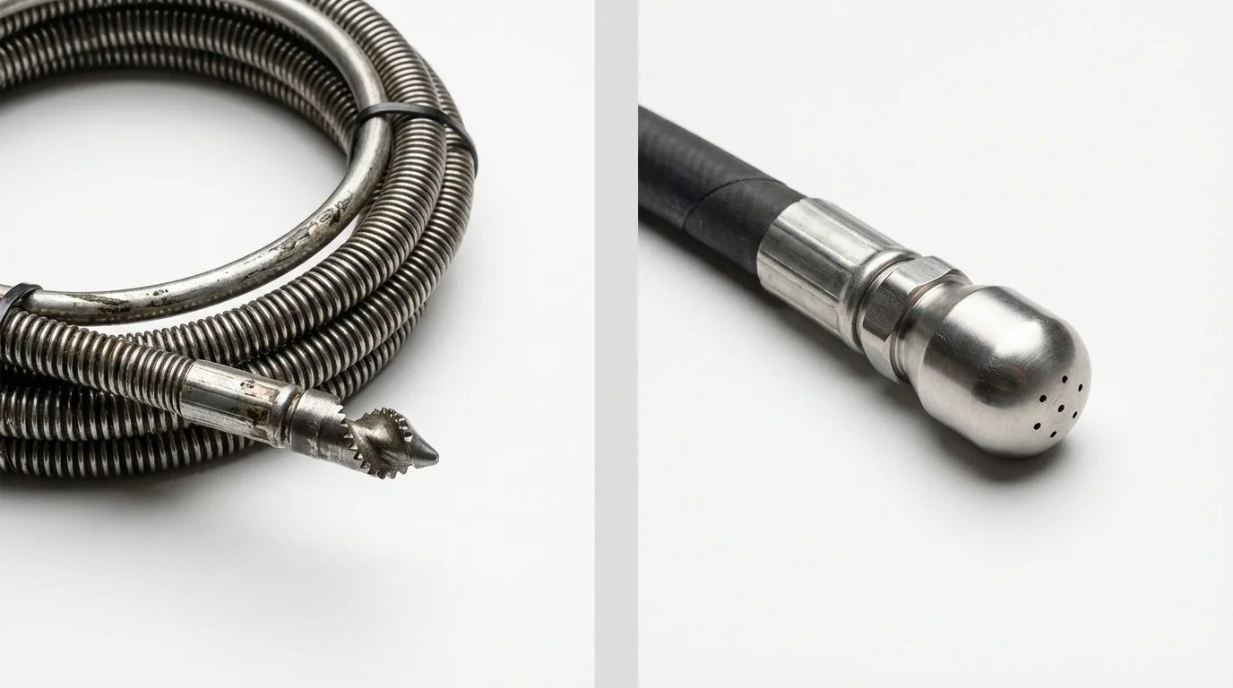 Drain snake cable and hydro jetting nozzle used for drain cleaning in Elkin, NC
